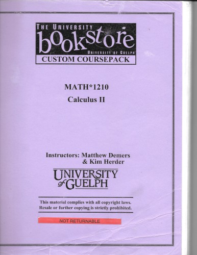 University Of Guelph Math1210 Calculus Ii Matthew Demers Kimberly Herder