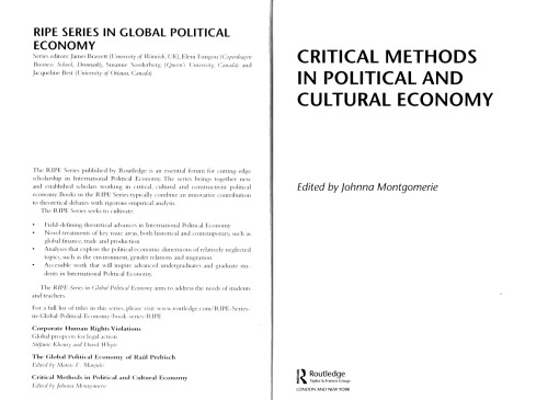 Critical Methods In Political And Cultural Economy Johnna Montgomerie Ed