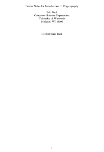 Course Notes For Introduction To Cryptography Bach E