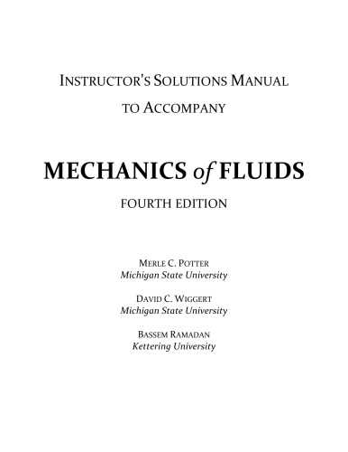 Mechanics Of Fluids Instructors Solution Manual 4th Edition Merle C Potter