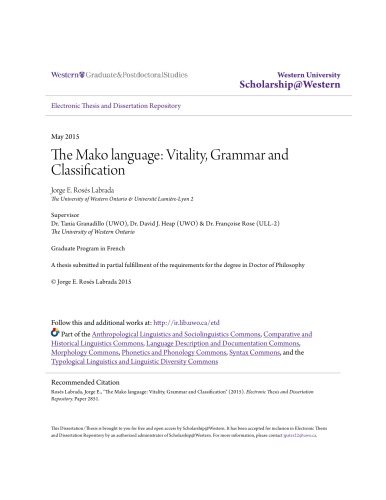 The Mako Language Vitalitygrammar And Classification Jorge E Ross Labrada