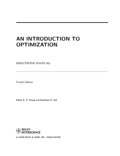 An Introduction To Optimization 4th Edition Solution Manual Fourth Edwin K P Chong