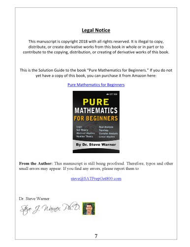Pure Mathematics For Beginners Solution Guide Steve Warner