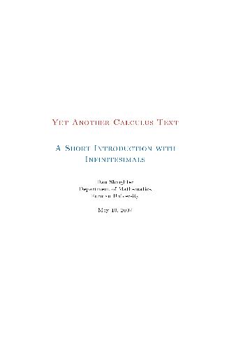 Yet Another Calculus Text A Short Introduction With Infinitesimals Web Draft Dan Sloughter