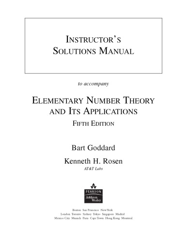 Student Solutions Manual For Elementary Number Theory 5th Kenneth H Rosen
