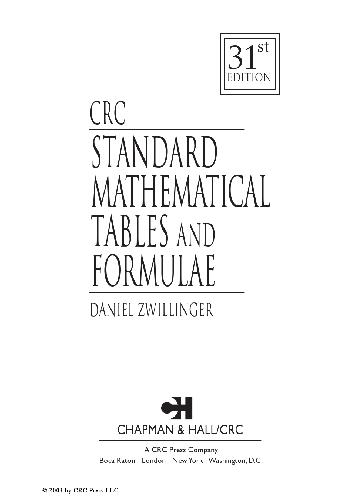 Crc Standard Mathematical Tables And Formulae 31th Edition Zwillinger
