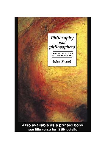 Philosophy And Philosophers Introduction To Western Philosophy John Shand