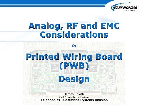 Analog Rf And Emc Considerations In Printed Wiring Board Design 4th Edition James Colotti