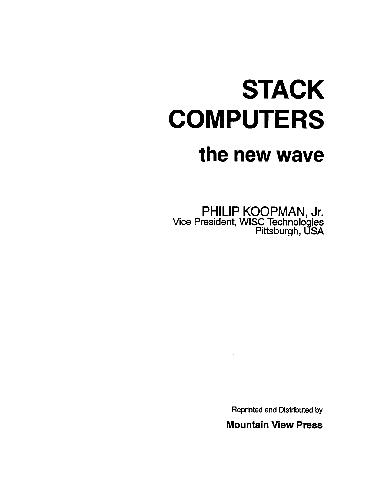Stack Computers The New Wave Philip Koopman