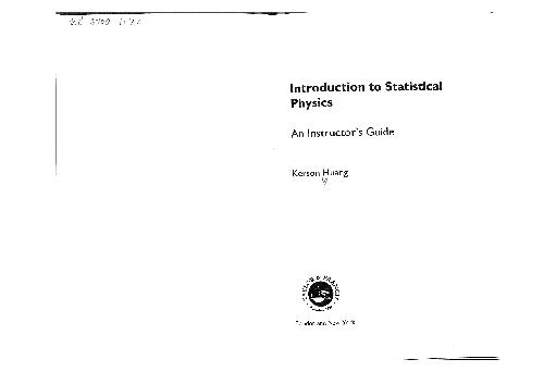 Solutions Manual For Introduction To Statistical Physics Kerson Huang