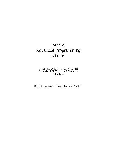 Maple Advanced Programming Guide M B Monagan K O Geddes
