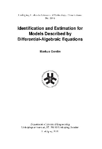 Identification And Estimation For Models Described By Differentialalgebraic Equations Gerdin Markus