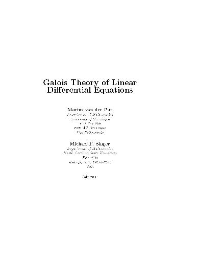 Galois Theory Of Linear Differential Equations Van Der Put M