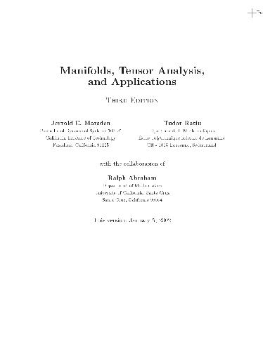 Jerrold E Marsden Tudor Ratiu Ralph Abraham Manifolds Tensor Analysis And Applications 3rd Edition