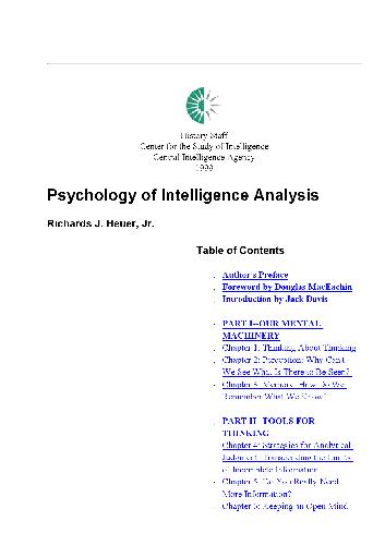 Psychology Of Intelligence Analysis 2nd Richards J Heuer Jr