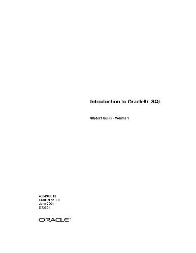 Introduction To Oracle 9i Sql Student Guide Volume 1 Nancy Greenberg