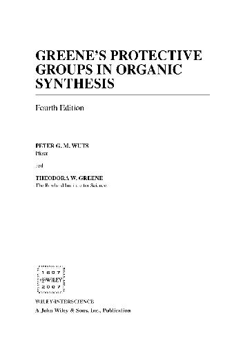 Protective Groups In Organic Synthesis 4e Wuts