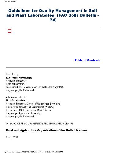 Guidelines For Quality Management In Soil And Plant Laboratories Lp Reeuwijk