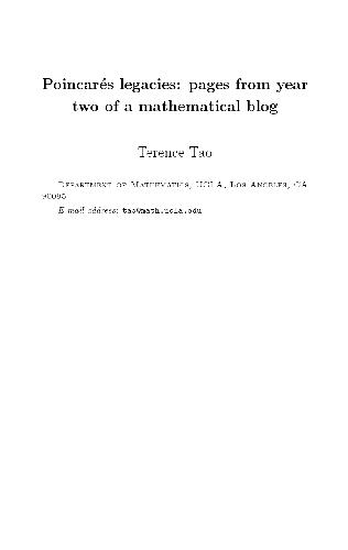 Poincares Legacies Pages From Year Two Of A Mathematical Blog Terence Tao