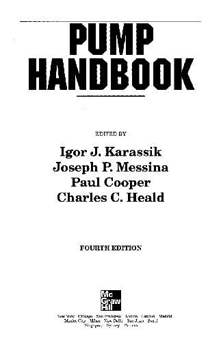 Pump Handbook 4th Ed Igor J Karassik Knovel Firm