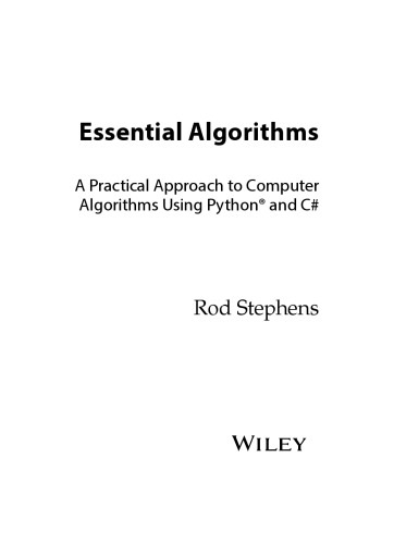 Essential Algorithms A Practical Approach To Computer Algorithms Using Python And C 2nd Ed 2nd Edition Rod Stephens