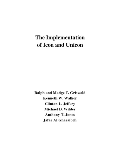 The Implementation Of Icon And Unicon Ralph And Madge T Griswold