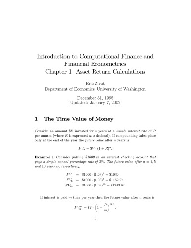 Computational Finance And Financial Econometrics Zivot Eric