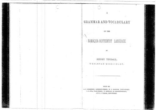A Grammar And Vocabulary Of The Namaquahottentot Language Henry Tindall