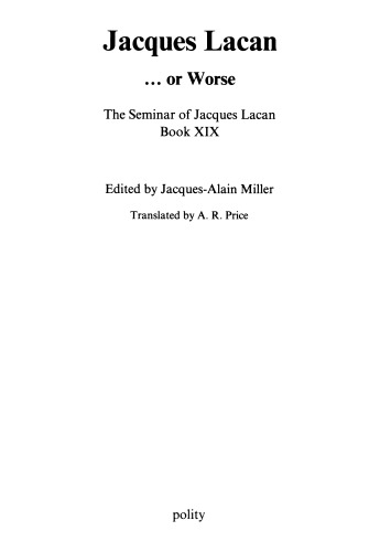 Or Worseseminar Xix Jacques Lacan