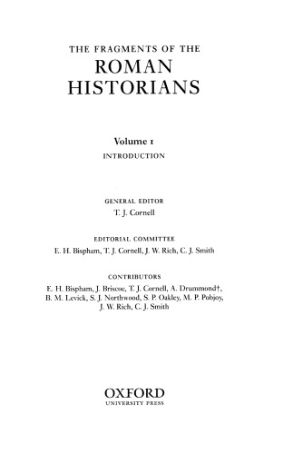 The Fragments Of The Roman Historians Vol 1 Introduction Timothy J Cornell