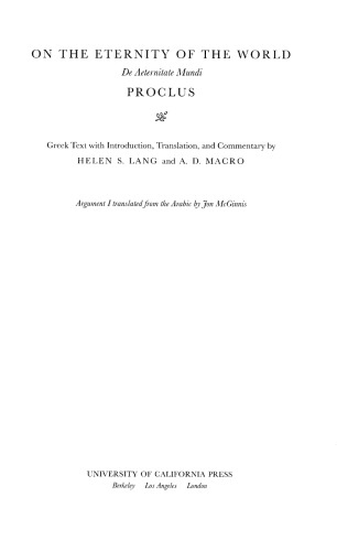 On The Eternity Of The World De Aeternitate Mundi Proclus
