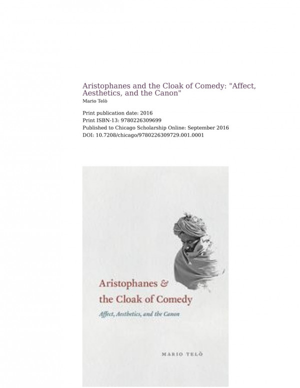 Aristophanes And The Cloak Of Comedy Affect Aesthetics And The Canon Tel