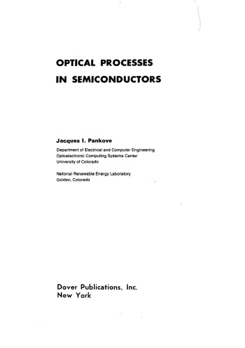 Optical Processes In Semiconductors Jacques Pankoves