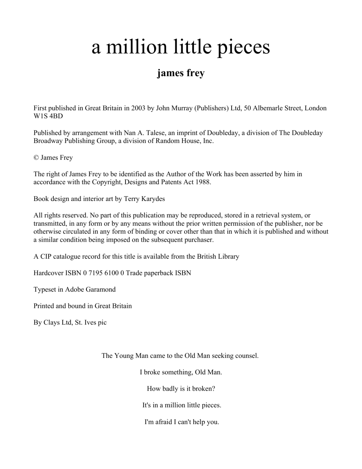 A Million Little Pieces Frey James