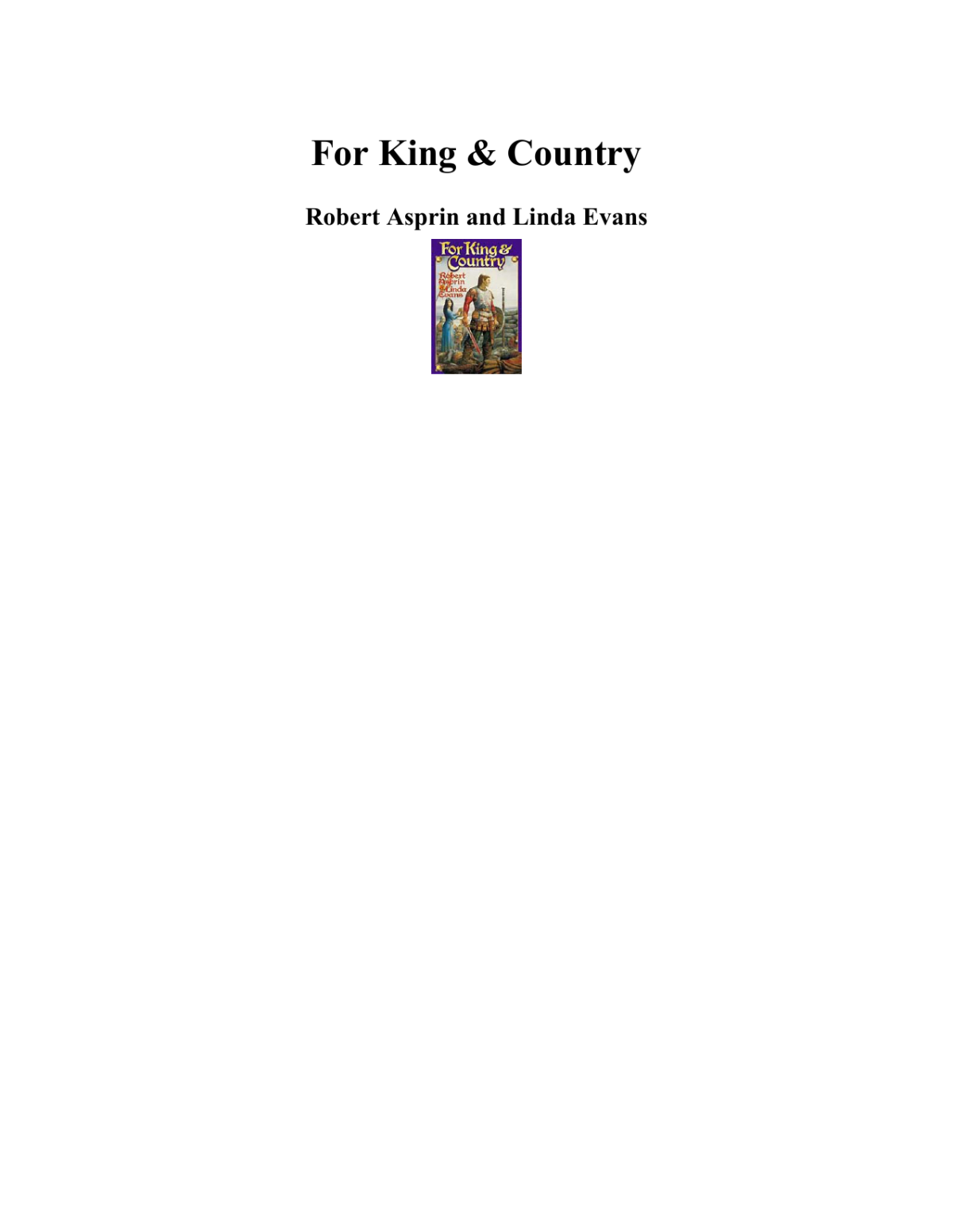For King And Country Asprin Robert L Evans Linda