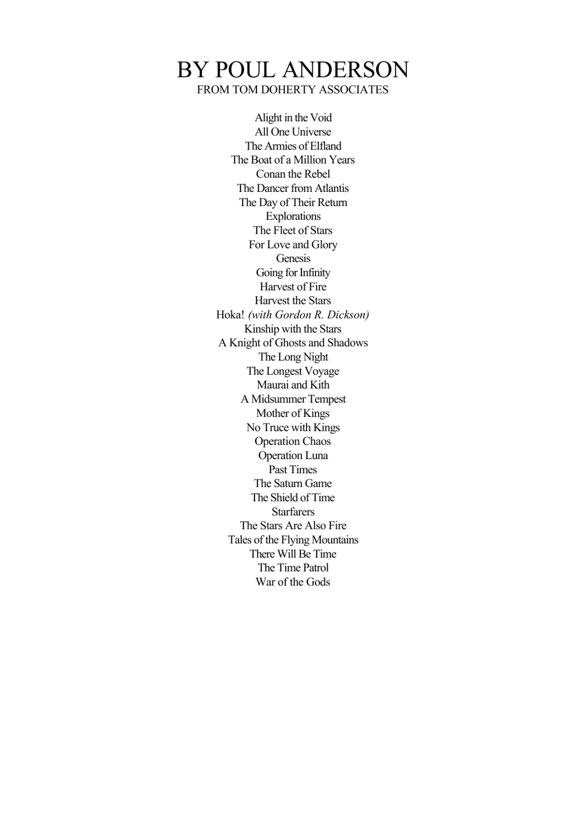 For Love And Glory Anderson Poul