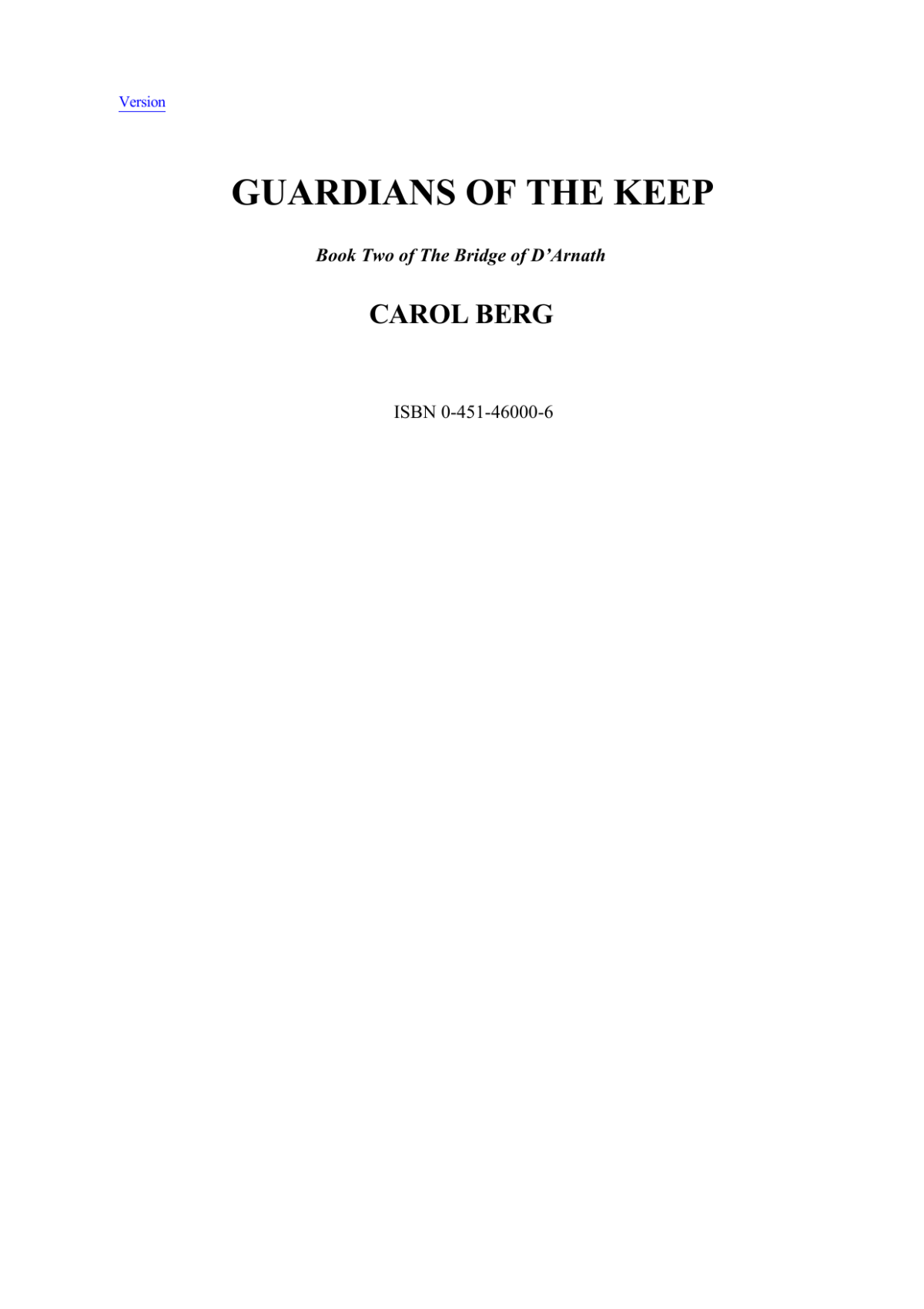 Guardians Of The Keep Berg Carol