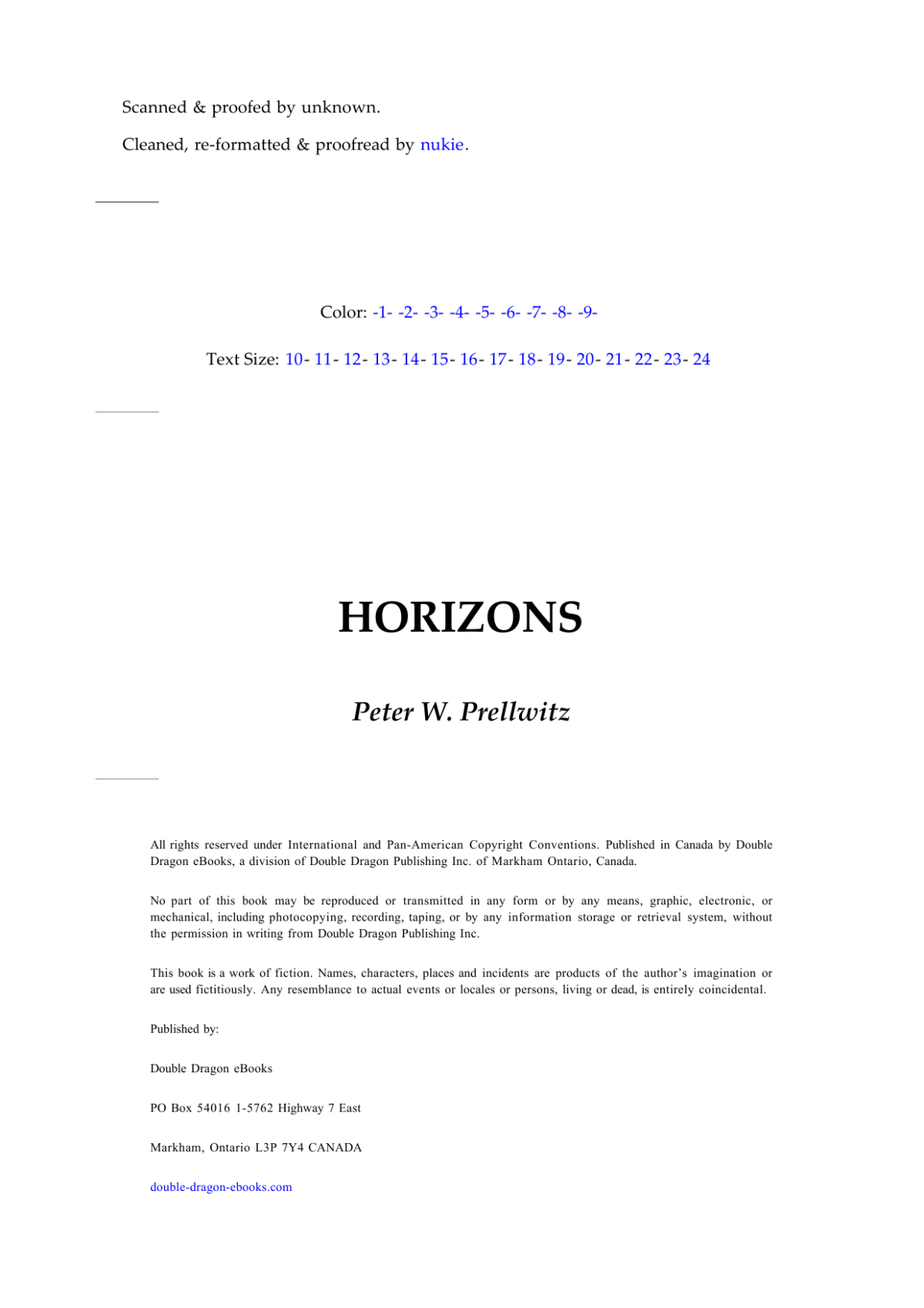 Horizons Prellwitz Peter W