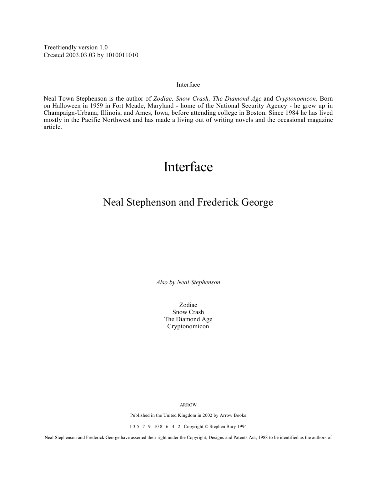 Interface Stephenson Neal George Frederick