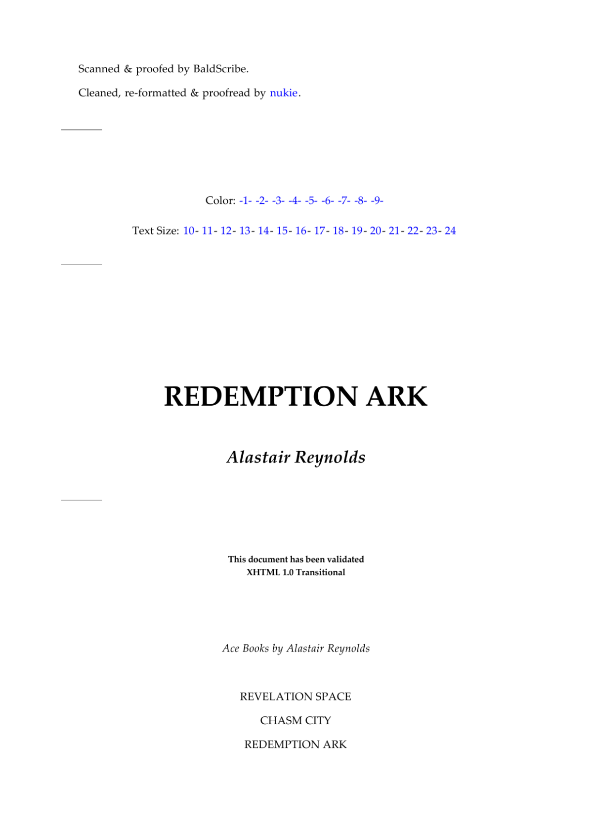 Redemption Ark Reynolds Alastair