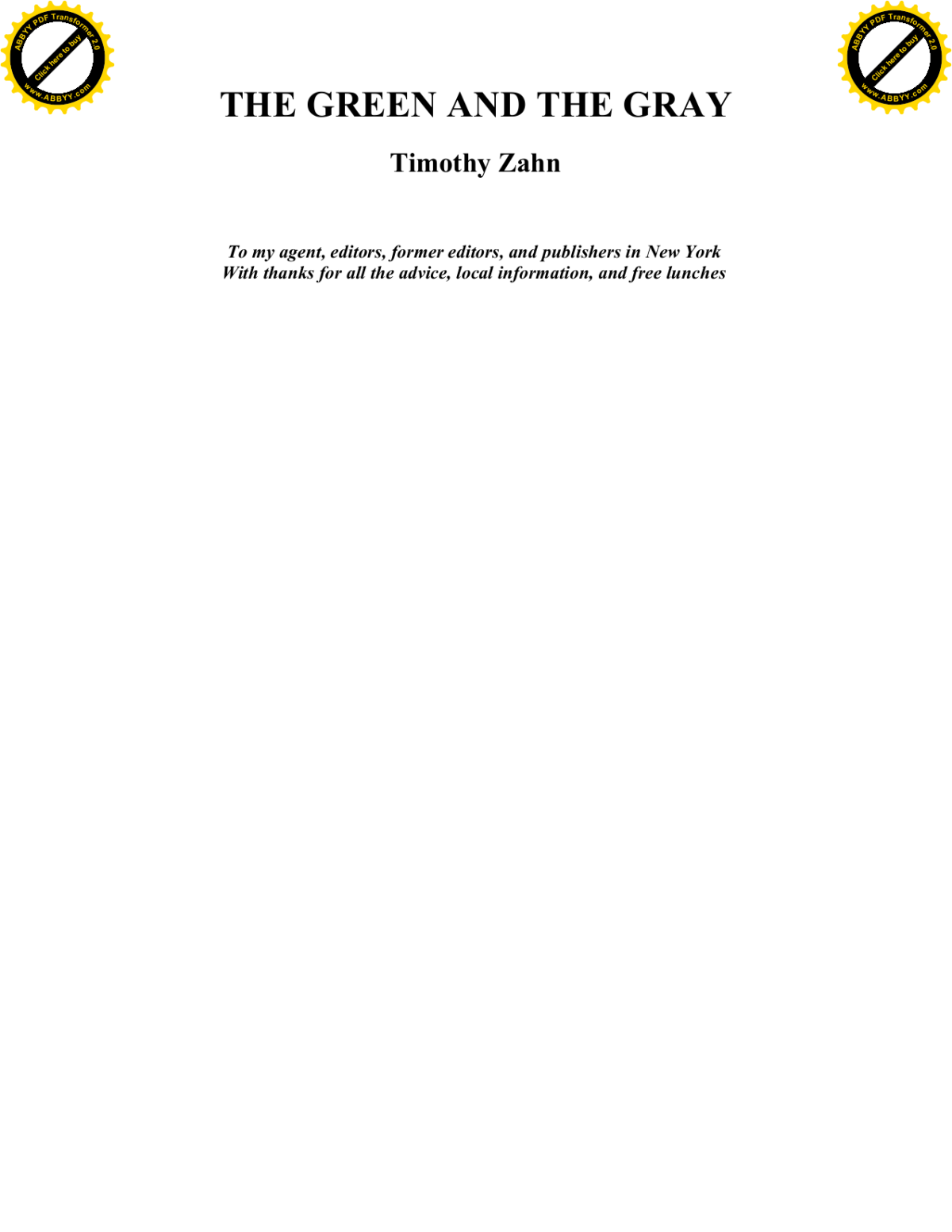 The Green And The Gray Zahn Timothy