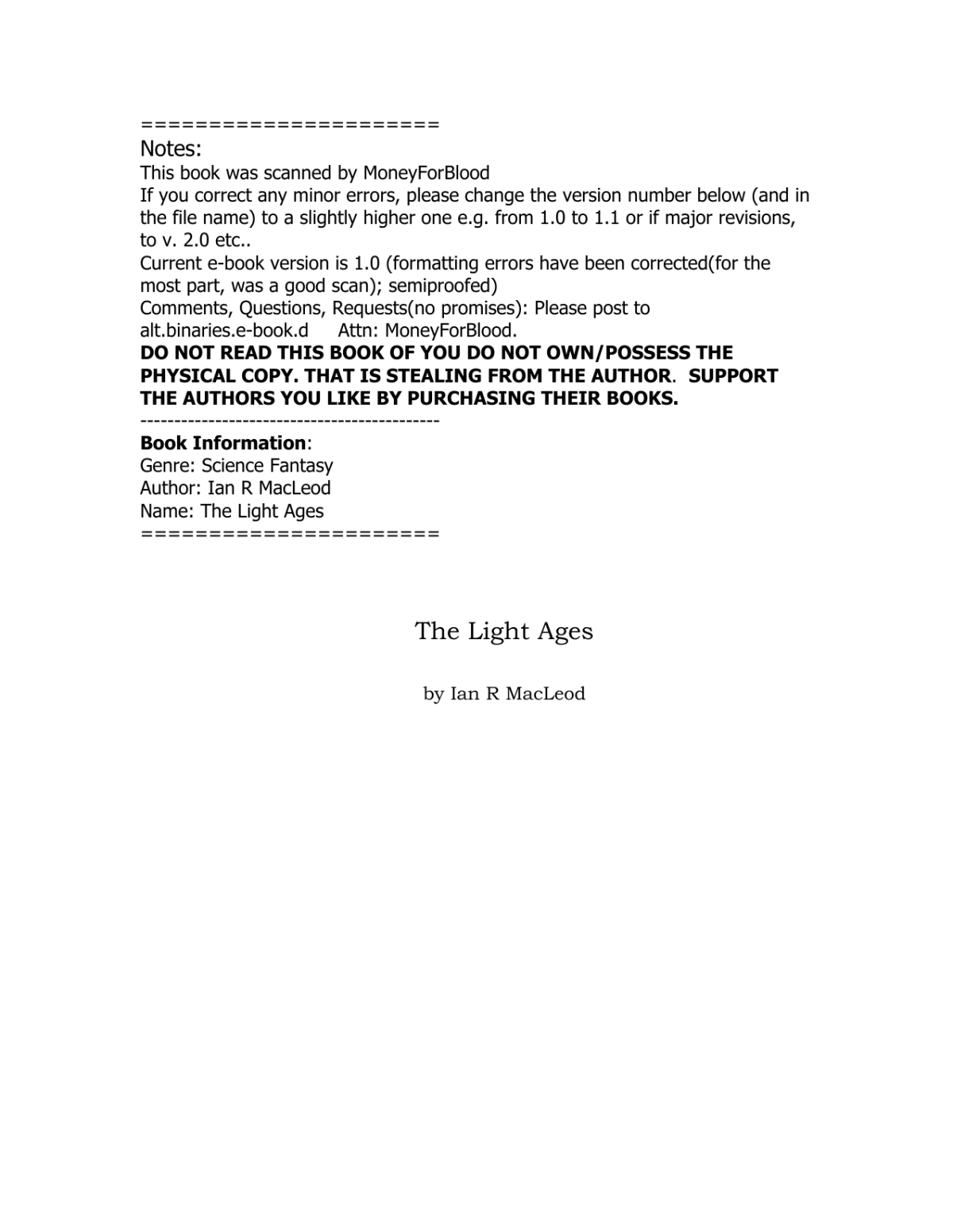The Light Ages Macleod Ian R