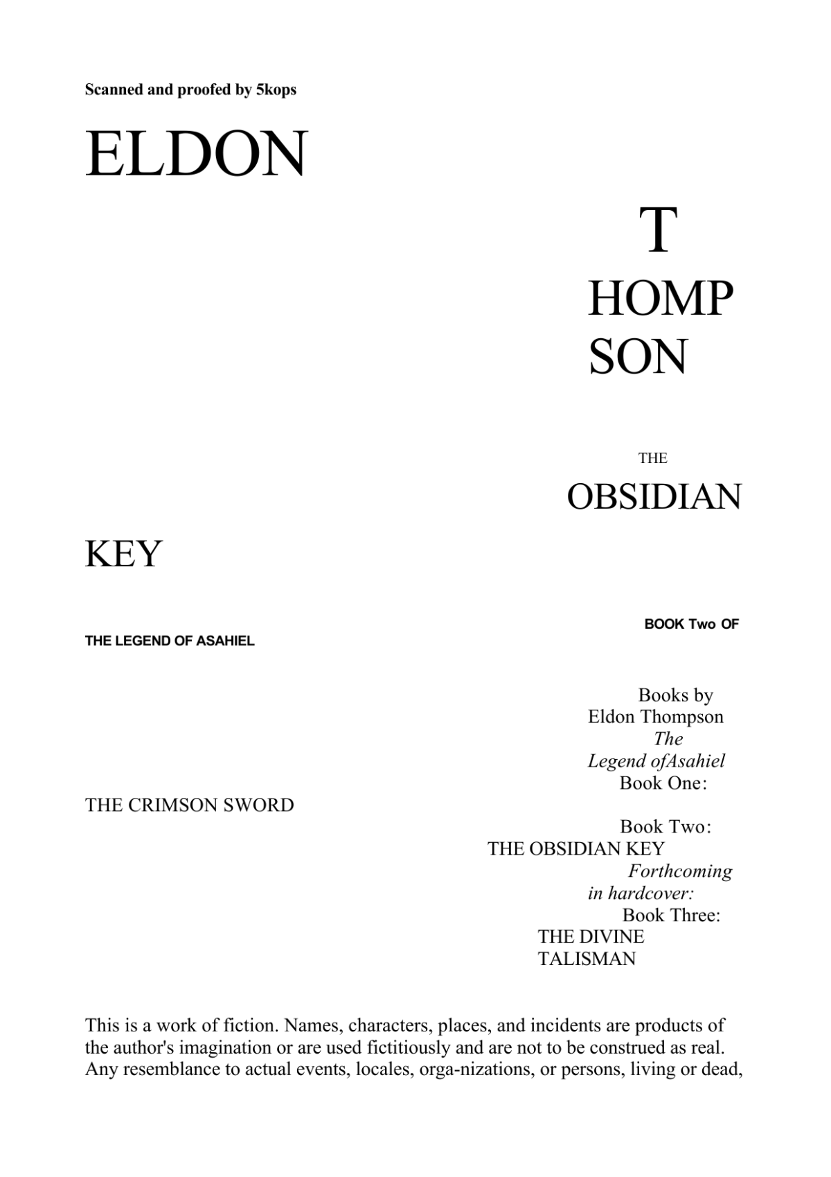 The Obsidian Key Thompson Eldon