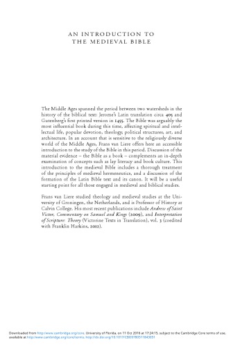 An Introduction To The Medieval Bible Frans Van Liere