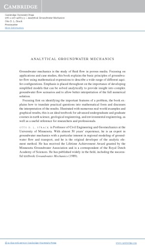 Analytical Groundwater Mechanics Otto D L Strack