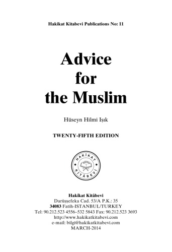 Advice For The Muslim 25th Edition Huseyin Hilmi Isik