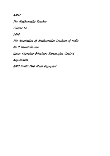 Amti The Mathematics Teacher Volume 52 2016 The Association Of Mathematics Teachers Of India
