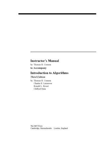 Instructors Manual To Accompany Introduction To Algorithms Third Edition 3rd Edition Thomas H Cormen