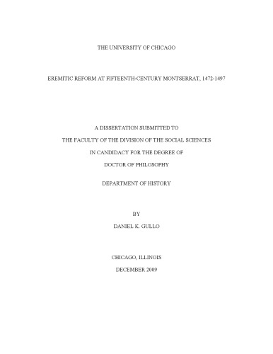 Eremitic Reform At Fifteenthcentury Montserrat 14721497 Daniel K Gullo