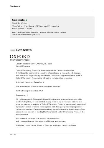 The Oxford Handbook Of Ethics And Economics White Mark D